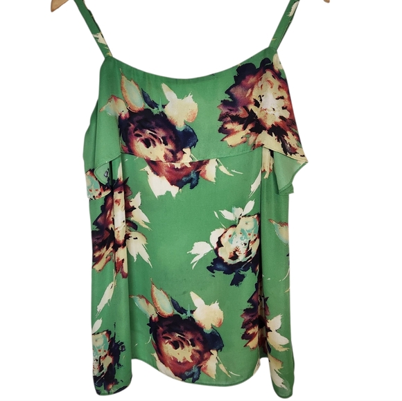 CAbi New Bloom Floral Tank Green Sleeveless Ruffle Flowy Lightweight 3264 L - Picture 5 of 13